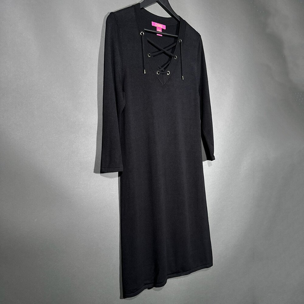 Catherine Malandrino Black "Sweater" Dress Tie At Neck With Gold Accents Size‎ L